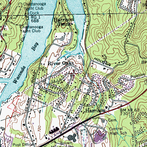 Topographic Map of River Oaks, TN