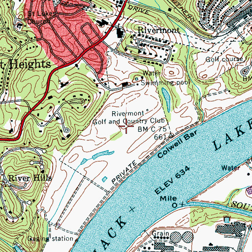 Topographic Map of Rivermont Golf and Country Club, TN