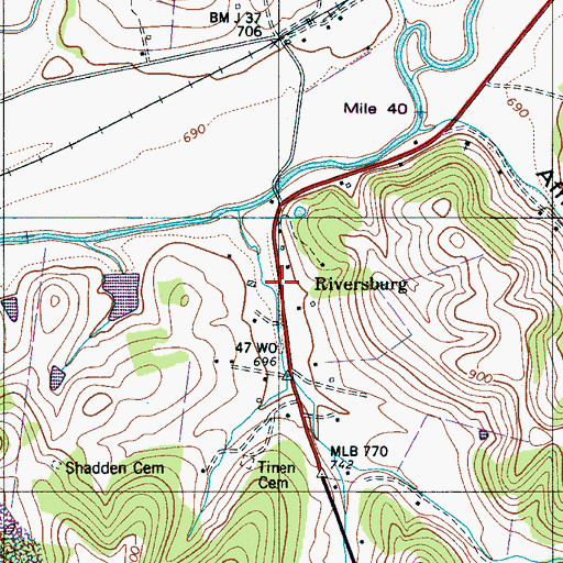 Topographic Map of Riversburg, TN