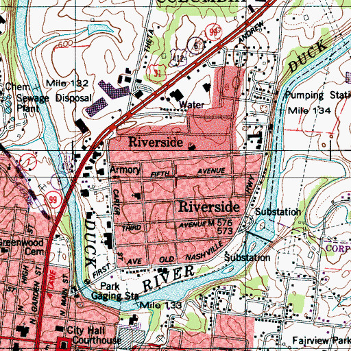 Topographic Map of Riverside, TN