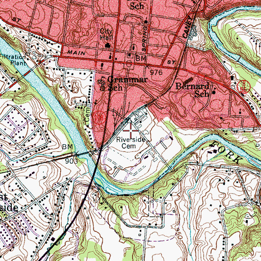 Topographic Map of Riverside Cemetery, TN