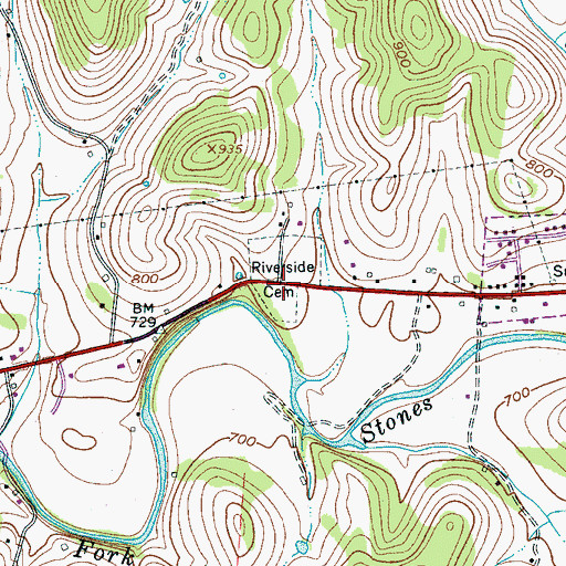 Topographic Map of Riverside Cemetery, TN