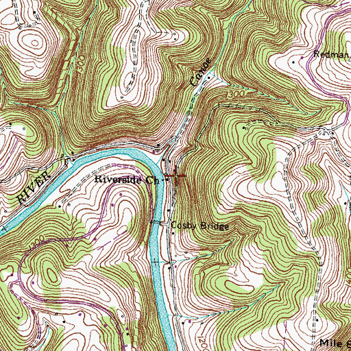 Topographic Map of Riverside Church, TN