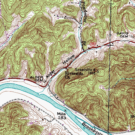 Topographic Map of Riverside Church, TN