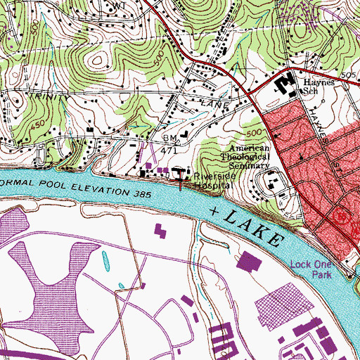 Topographic Map of Riverside Hospital, TN