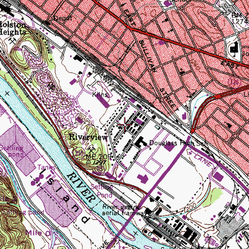 Topographic Map of Riverview, TN