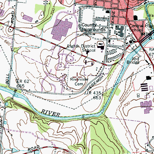 Topographic Map of Riverview Cemetery, TN