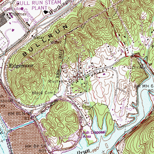 Topographic Map of Riverview Cemetery, TN