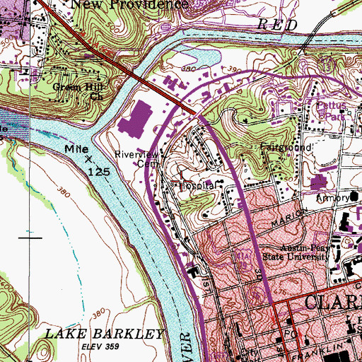 Topographic Map of Riverview Cemetery, TN