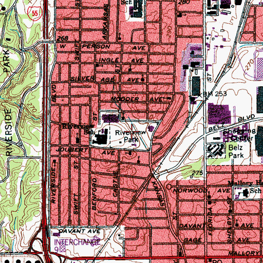 Topographic Map of Riverview Park, TN