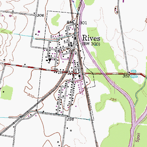 Topographic Map of Rives, TN