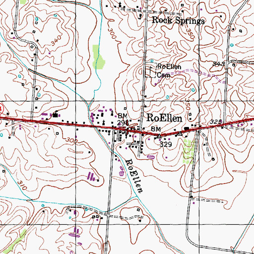 Topographic Map of RoEllen, TN