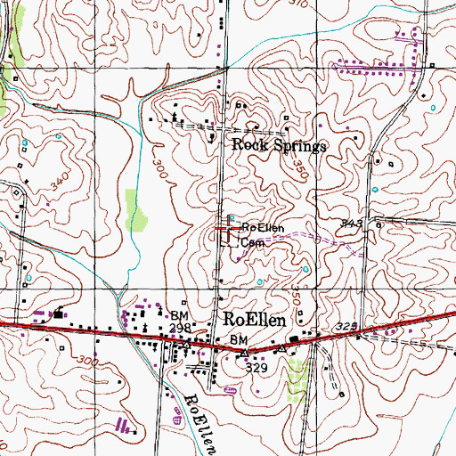 Topographic Map of RoEllen Cemetery, TN
