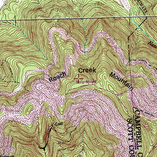 Topographic Map of Roach Creek Mountain, TN