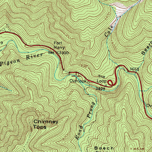 Topographic Map of Road Prong, TN