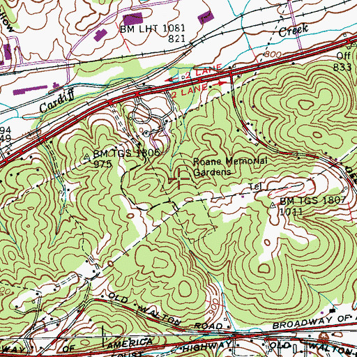 Topographic Map of Roane Memorial Gardens, TN