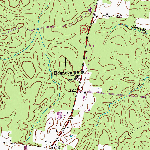 Topographic Map of Roanoke Church, TN
