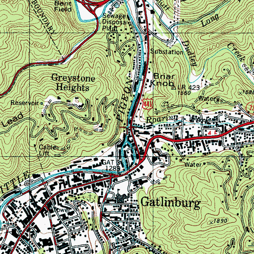 Topographic Map of Roaring Fork, TN
