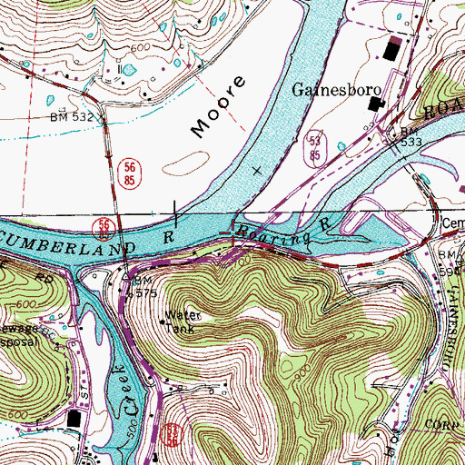 Topographic Map of Roaring River, TN