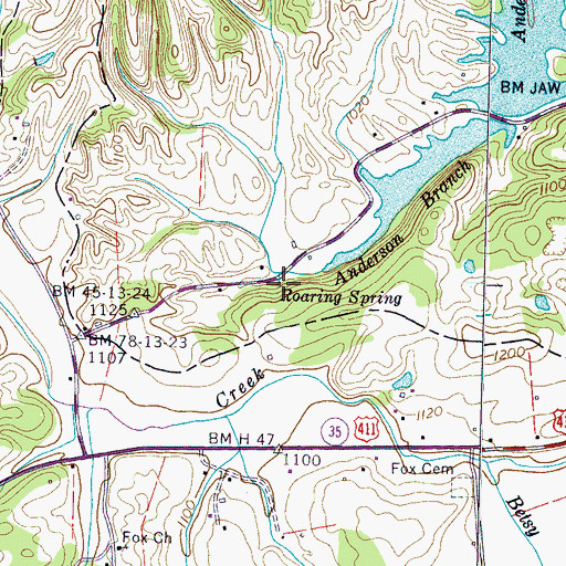 Topographic Map of Roaring Spring, TN