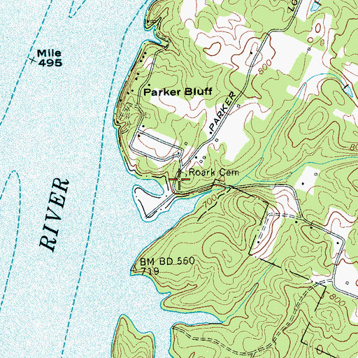 Topographic Map of Roark Cemetery, TN