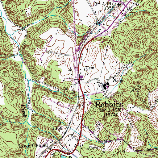 Topographic Map of Robbins, TN