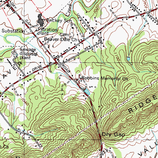 Topographic Map of Robbins Memorial Church, TN