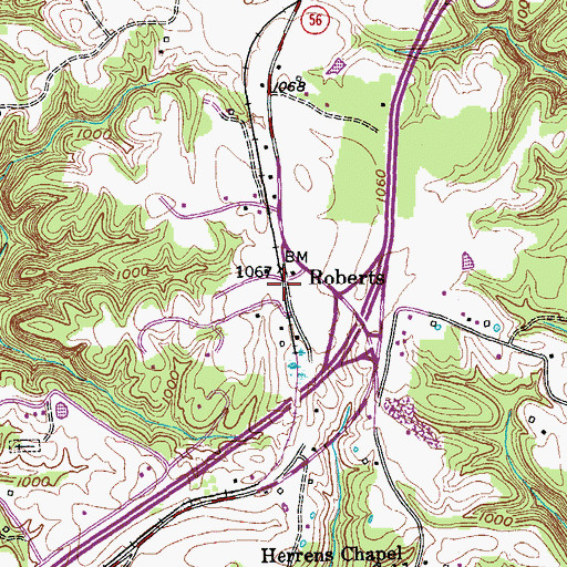 Topographic Map of Roberts, TN