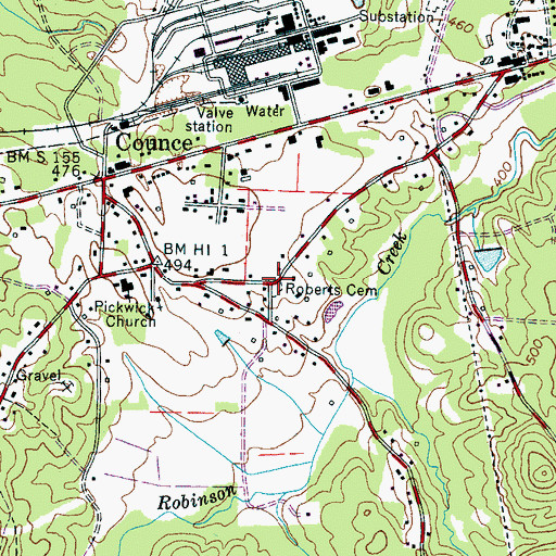 Topographic Map of Roberts Cemetery, TN