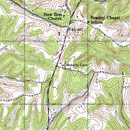 Topographic Map of Roberts Cemetery, TN