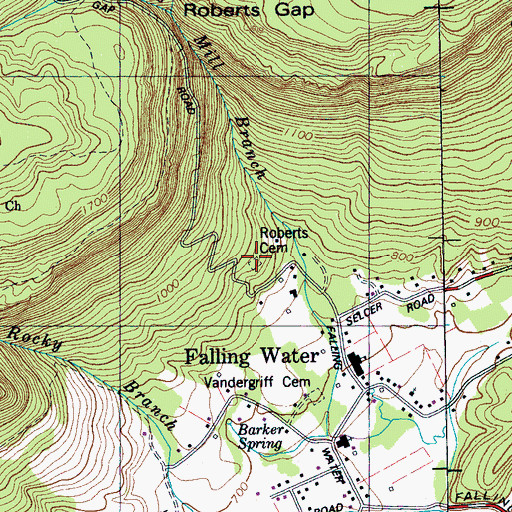 Topographic Map of Roberts Cemetery, TN