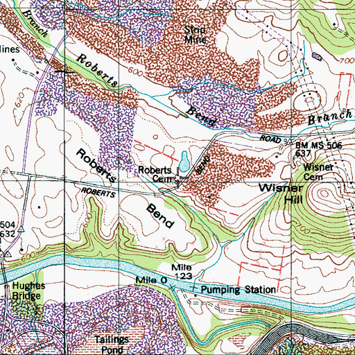 Topographic Map of Roberts Cemetery, TN