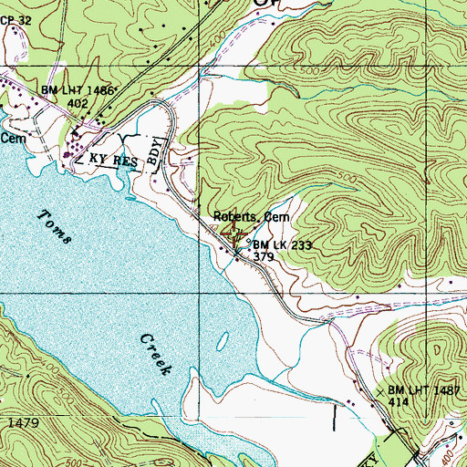 Topographic Map of Roberts Cemetery, TN