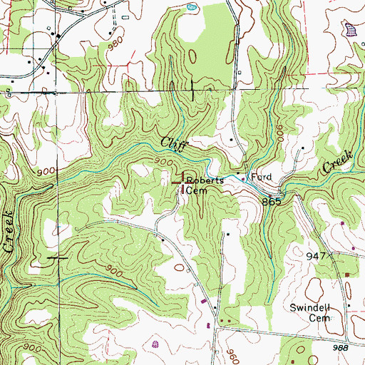 Topographic Map of Roberts Cemetery, TN