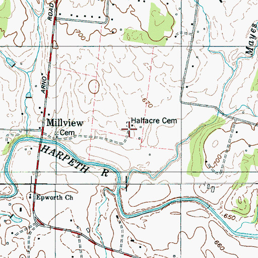Topographic Map of Halfacre Cemetery, TN