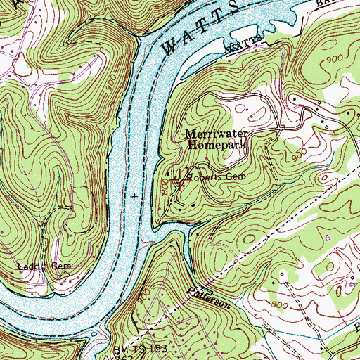 Topographic Map of Roberts Cemetery, TN
