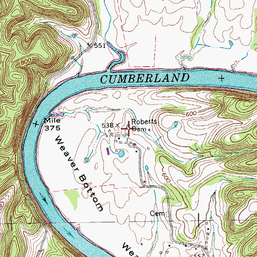 Topographic Map of Roberts Cemetery, TN