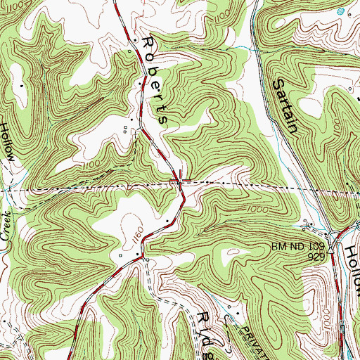 Topographic Map of Roberts Ridge, TN