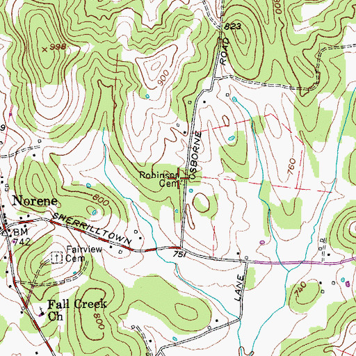 Topographic Map of Robinson Cemetery, TN
