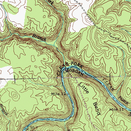 Topographic Map of Rock Branch, TN