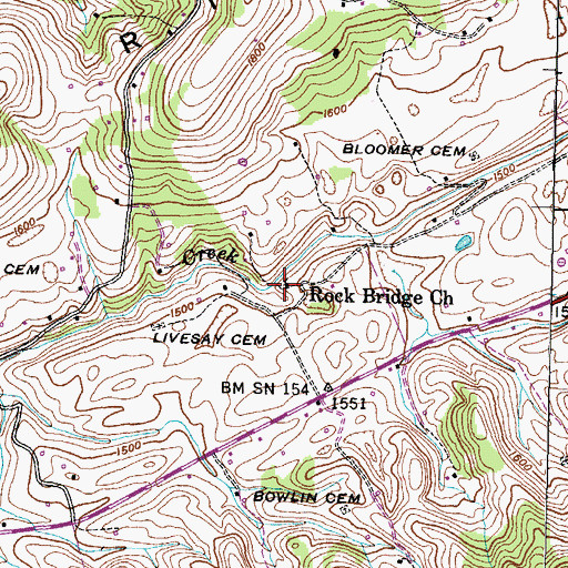 Topographic Map of Rock Bridge Church, TN
