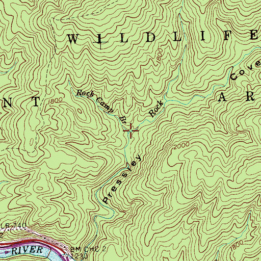 Topographic Map of Rock Camp Branch, TN