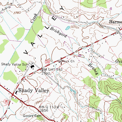 Topographic Map of Rock Church, TN