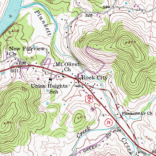 Topographic Map of Rock City, TN
