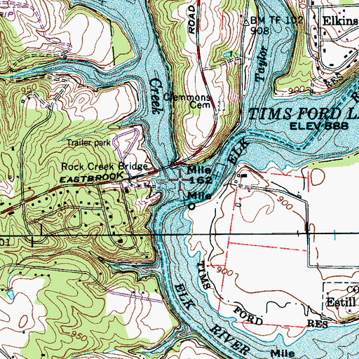 Topographic Map of Rock Creek, TN