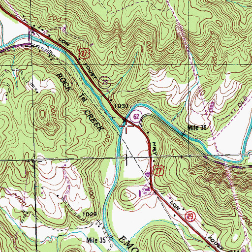 Topographic Map of Rock Creek, TN