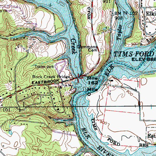 Topographic Map of Rock Creek Bridge, TN
