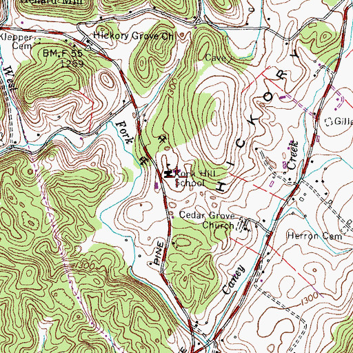 Topographic Map of Rock Hill School, TN