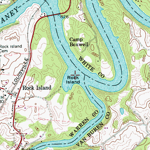 Topographic Map of Rock Island, TN