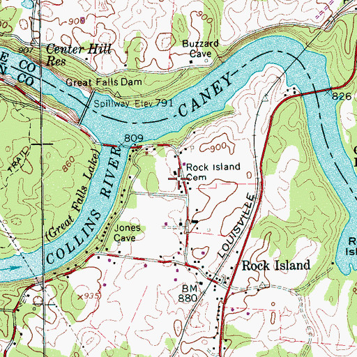 Topographic Map of Rock Island Cemetery, TN